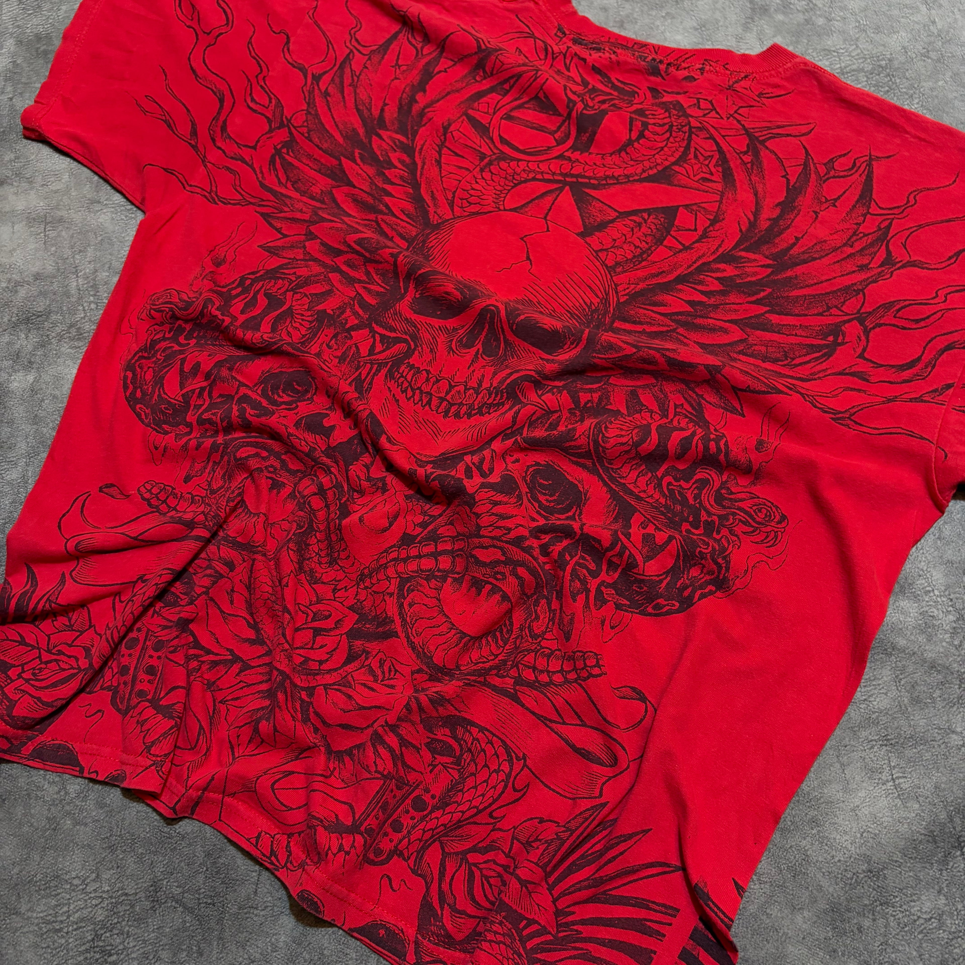 Vintage Y2K Skull AOP Grunge Graphic Tee