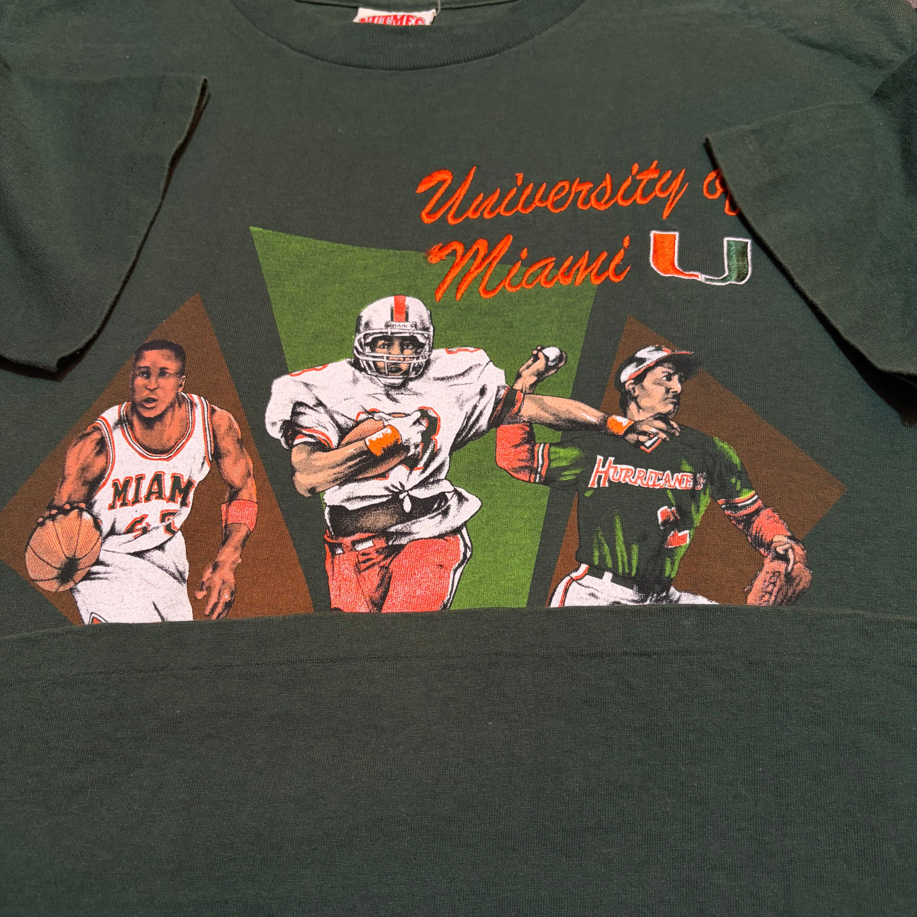 Vintage 90’s Nutmeg Tag Uni Of Miami Triple Threat Tee