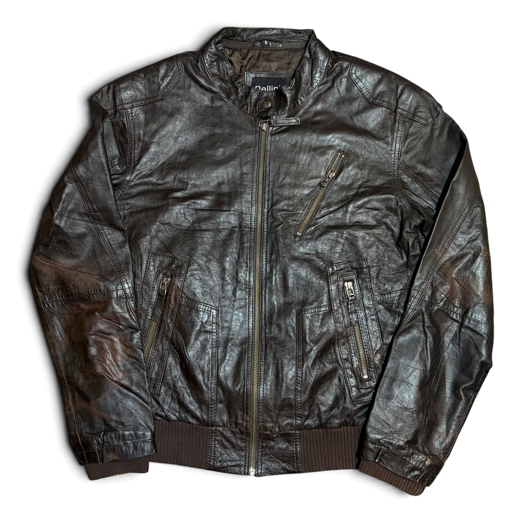 Pellini Multi Zipper Genuine Leather Distressed Jacket