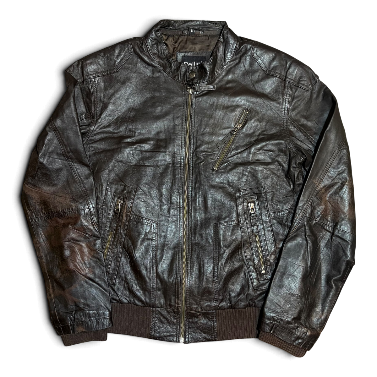 Pellini Multi Zipper Genuine Leather Distressed Jacket