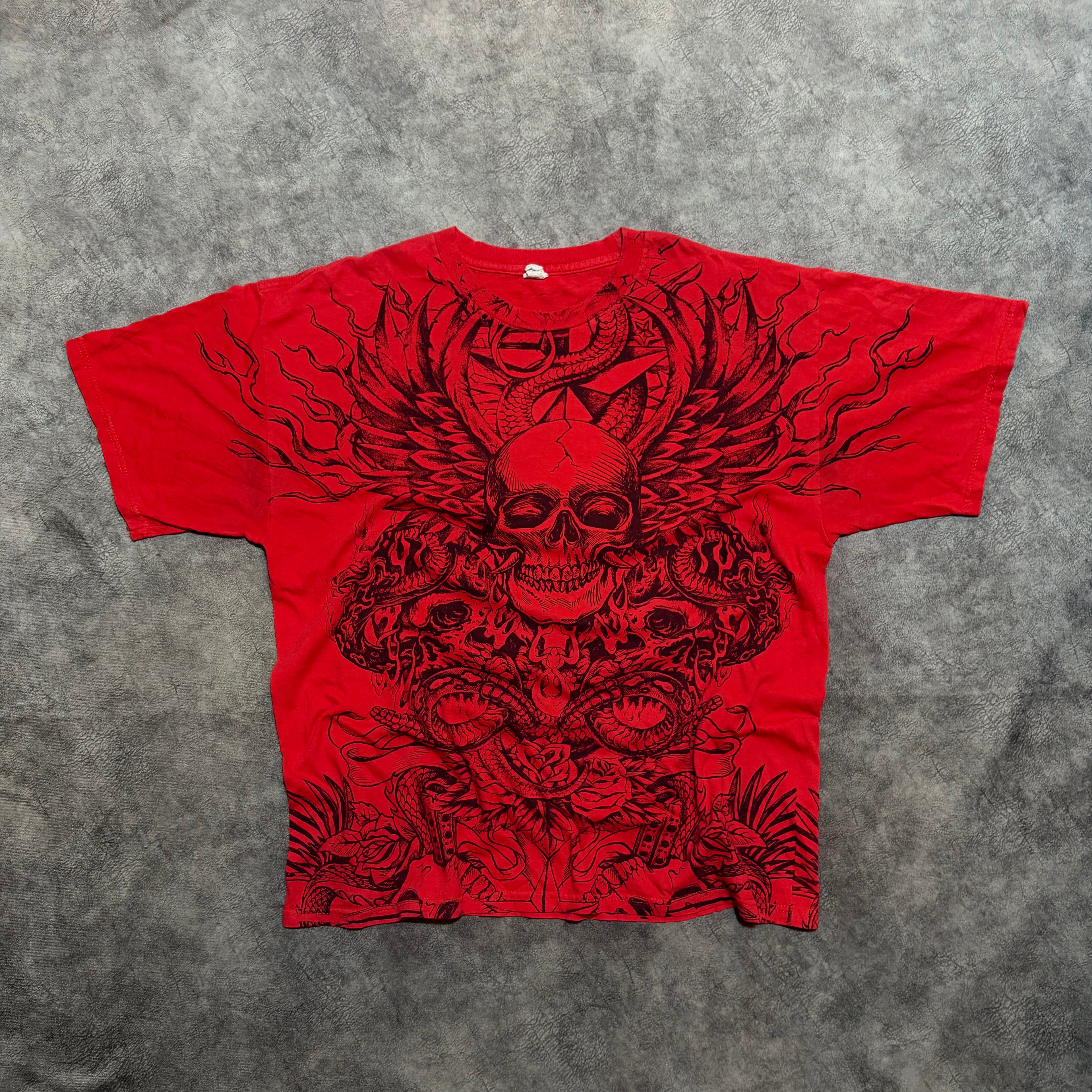 Vintage Y2K Skull AOP Grunge Graphic Tee