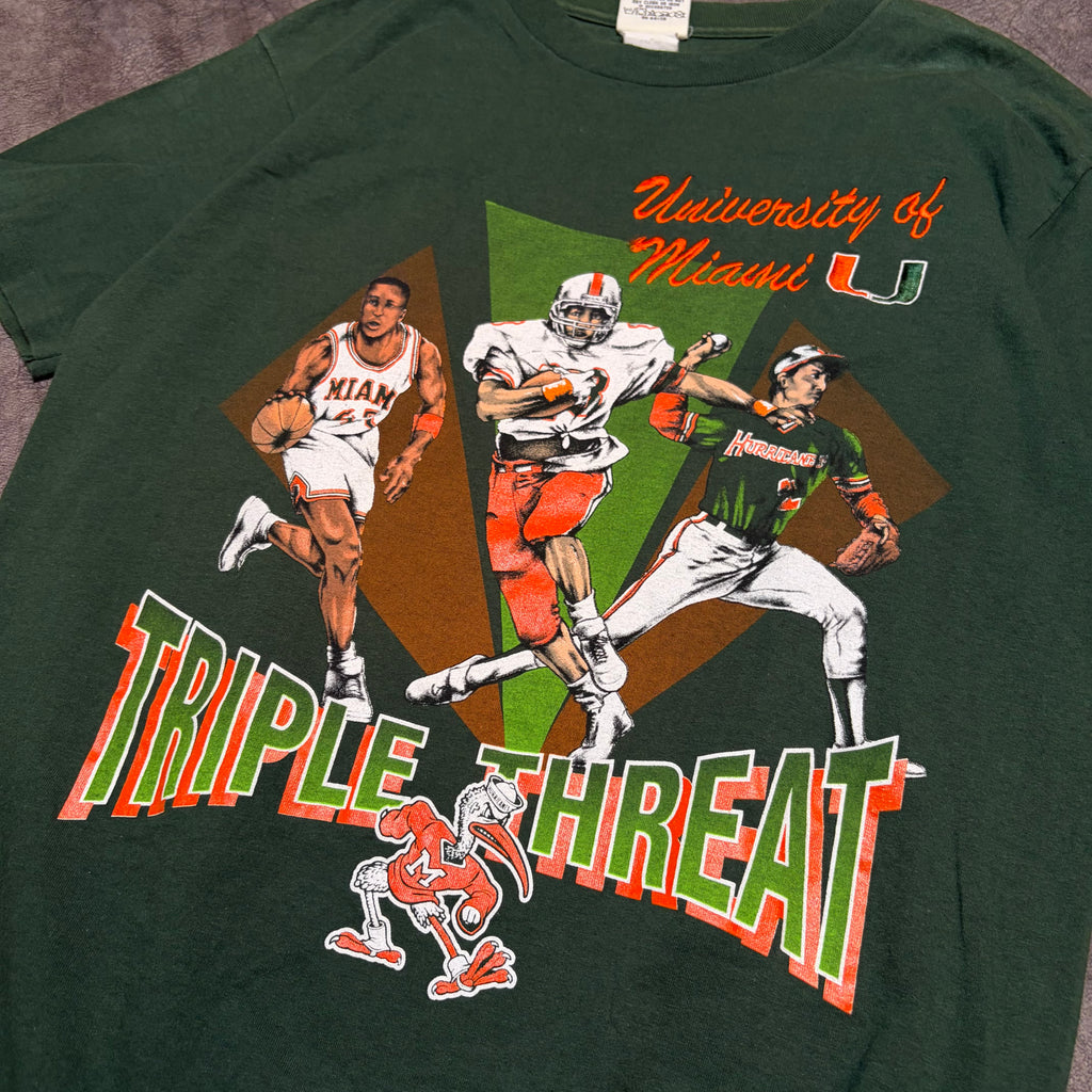 Vintage 90’s Nutmeg Tag Uni Of Miami Triple Threat Tee