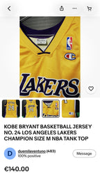 Vintage 90’s Lakers #24 Kobe Bryant Jersey Tee