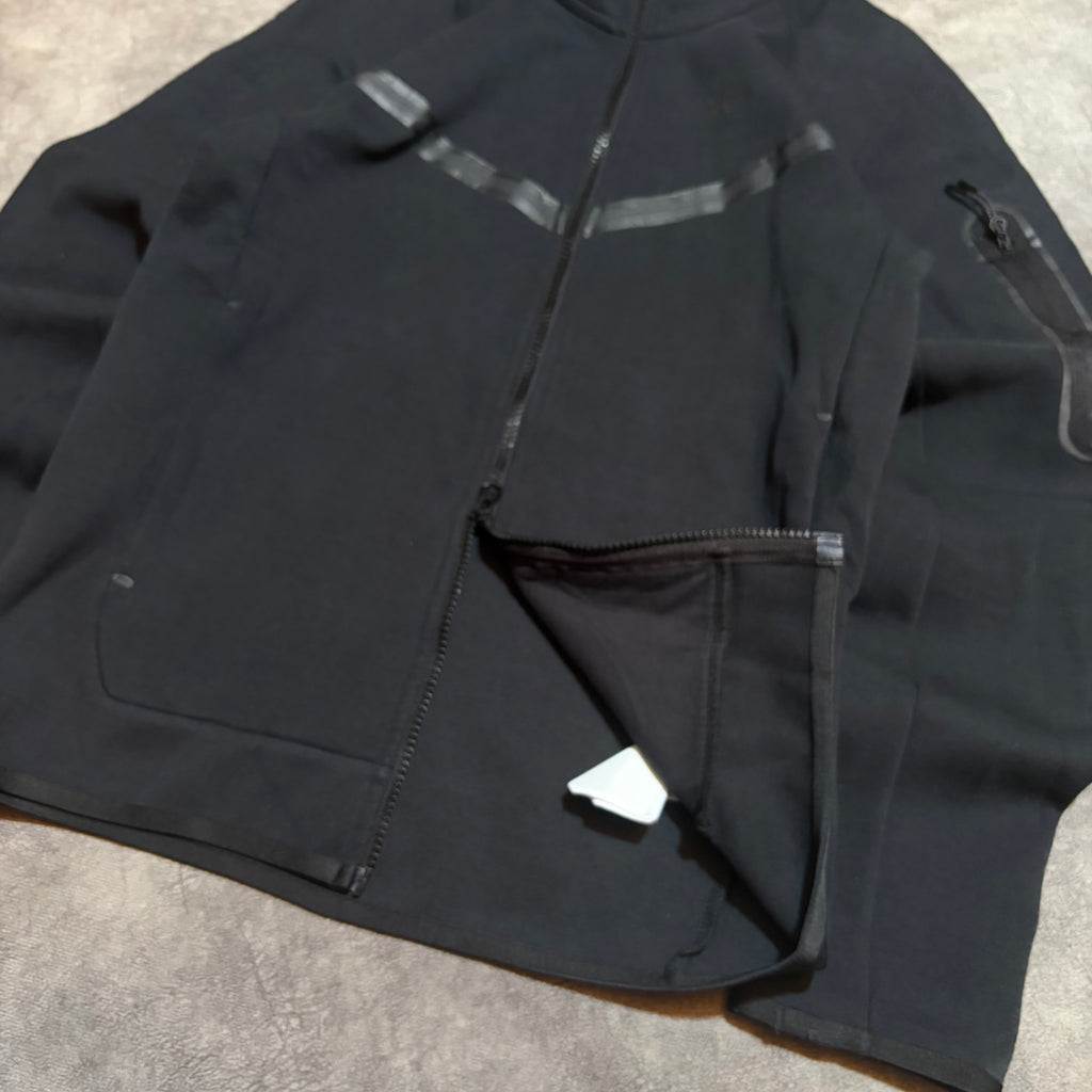 Nike Tech Fleece 2 Way Zipper Black On Black Zip Up Hoodie