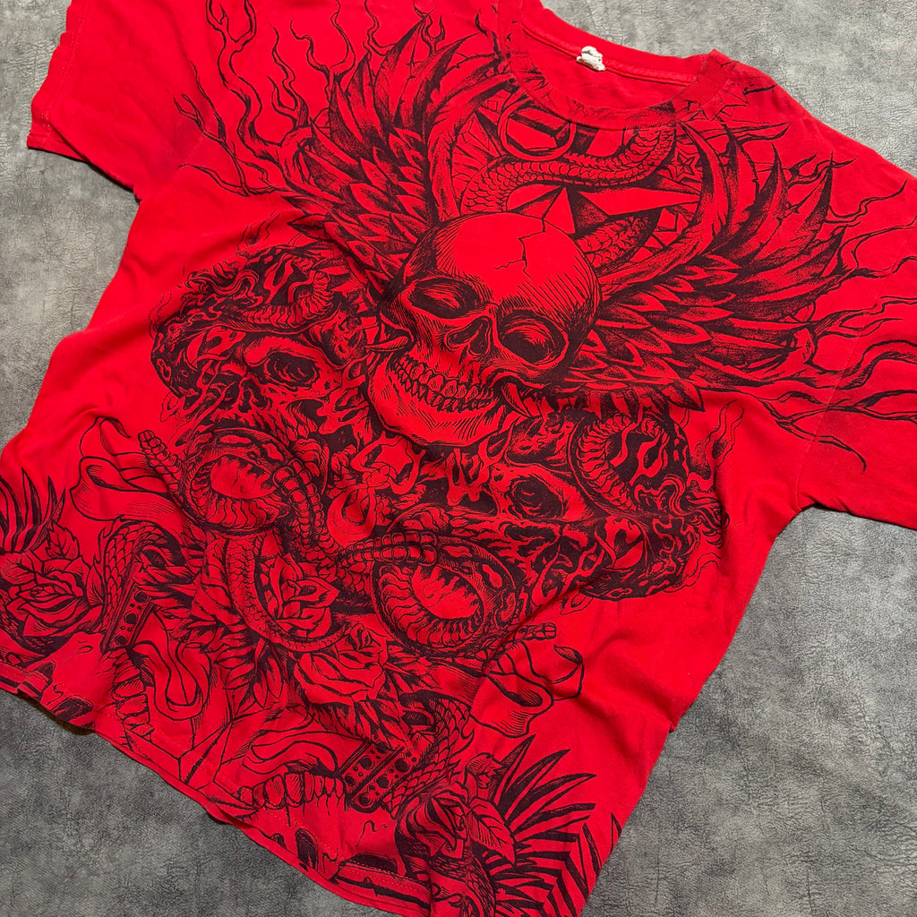 Vintage Y2K Skull AOP Grunge Graphic Tee