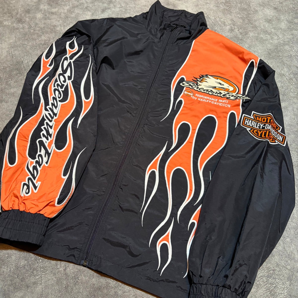 Harley Davidson Performance Screamin Eagle Flames Y2K Light Windbreaker Jacket