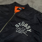 Stussy World Tribe SpellOut Y2K Embroidered Bomber Jacket