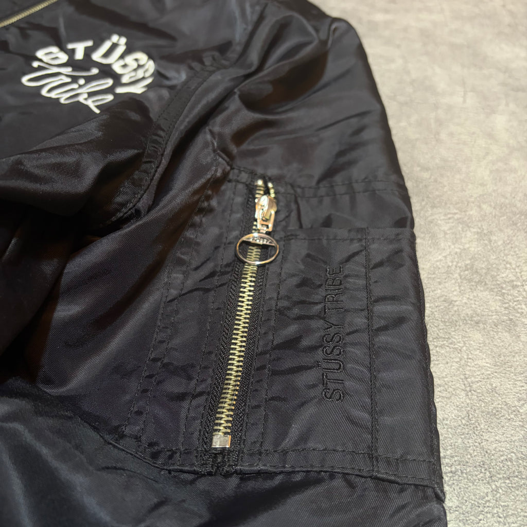 Stussy World Tribe SpellOut Y2K Embroidered Bomber Jacket