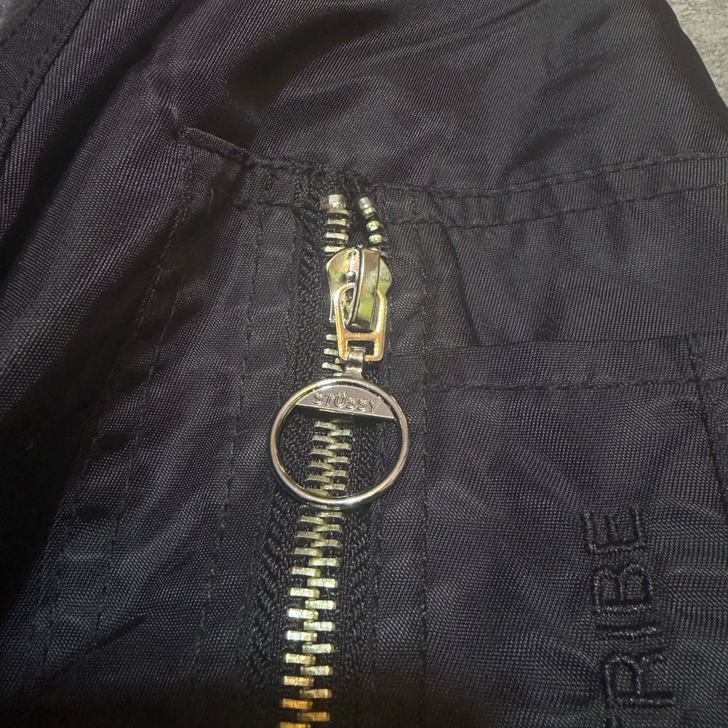 Stussy World Tribe SpellOut Y2K Embroidered Bomber Jacket