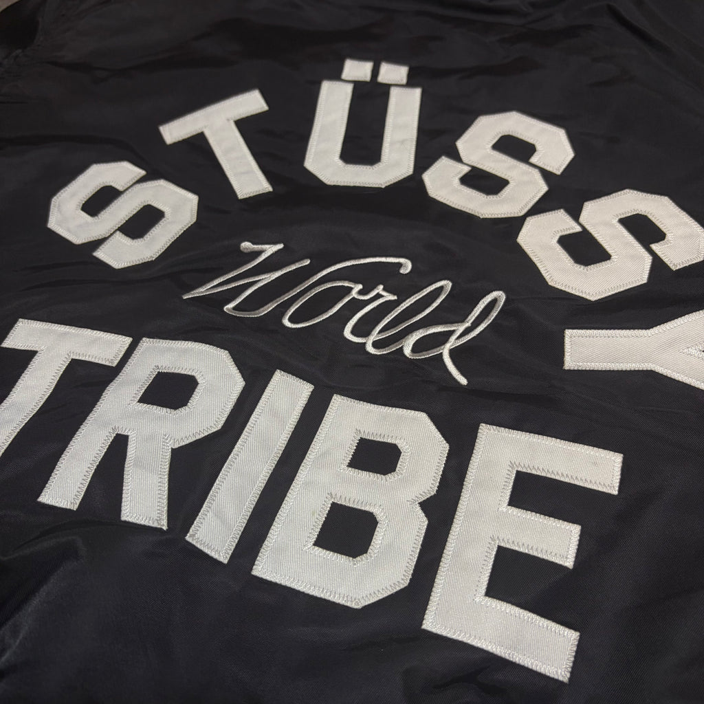 Stussy World Tribe SpellOut Y2K Embroidered Bomber Jacket